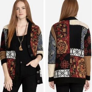 Johnny Was Caspia alpaca Patchwork Cardigan Sweater size M
